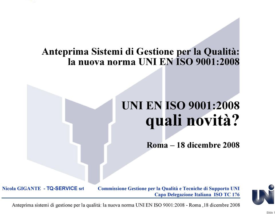 Roma 18 dicembre 2008 Nicola GIGANTE - TQ-SERVICE srl Commissione