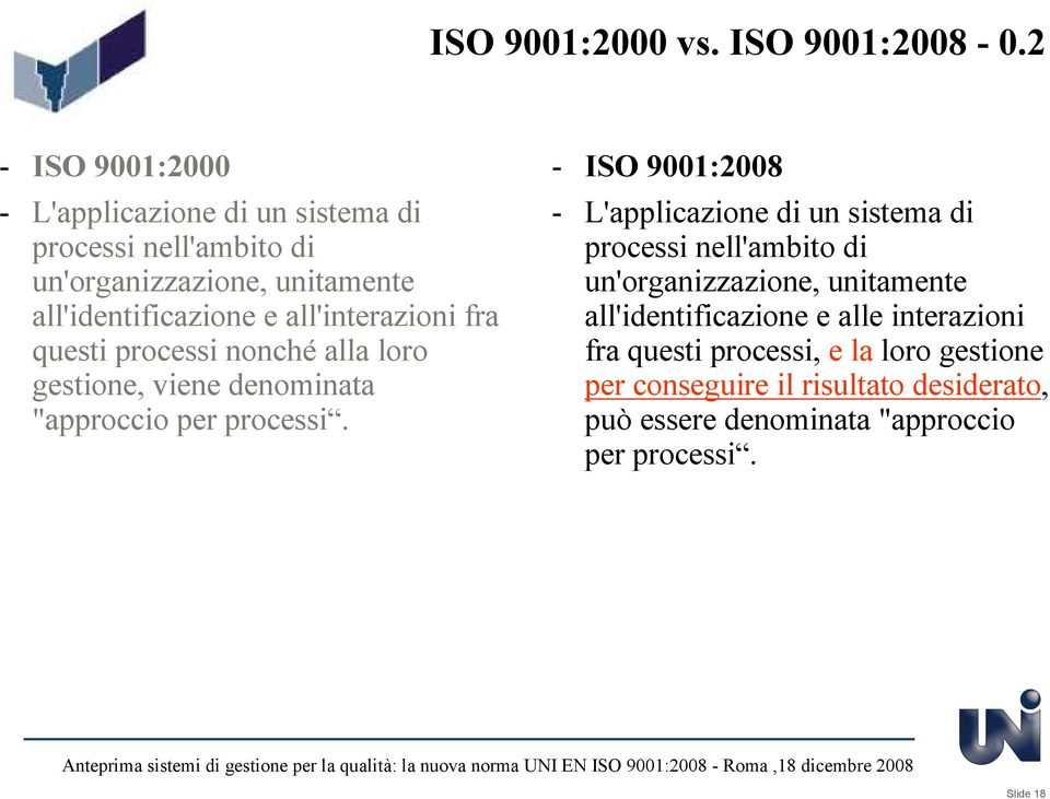 all'interazioni fra questi processi nonché alla loro gestione, viene denominata "approccio per processi.