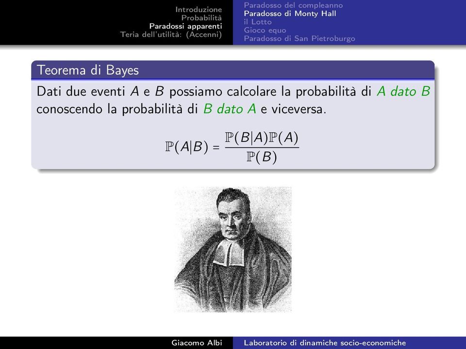 dato B conoscendo la probabilità di B