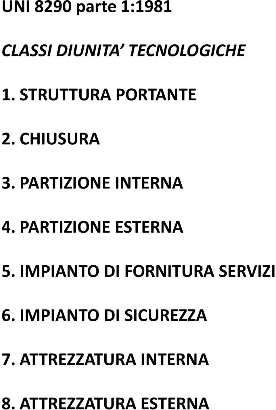 PARTIZIONE ESTERNA 5. IMPIANTO DI FORNITURA SERVIZI 6.