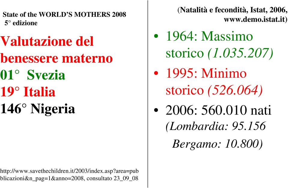 it) 1964: Massimo storico (1.035.207) 1995: Minimo storico (526.064) 2006: 560.