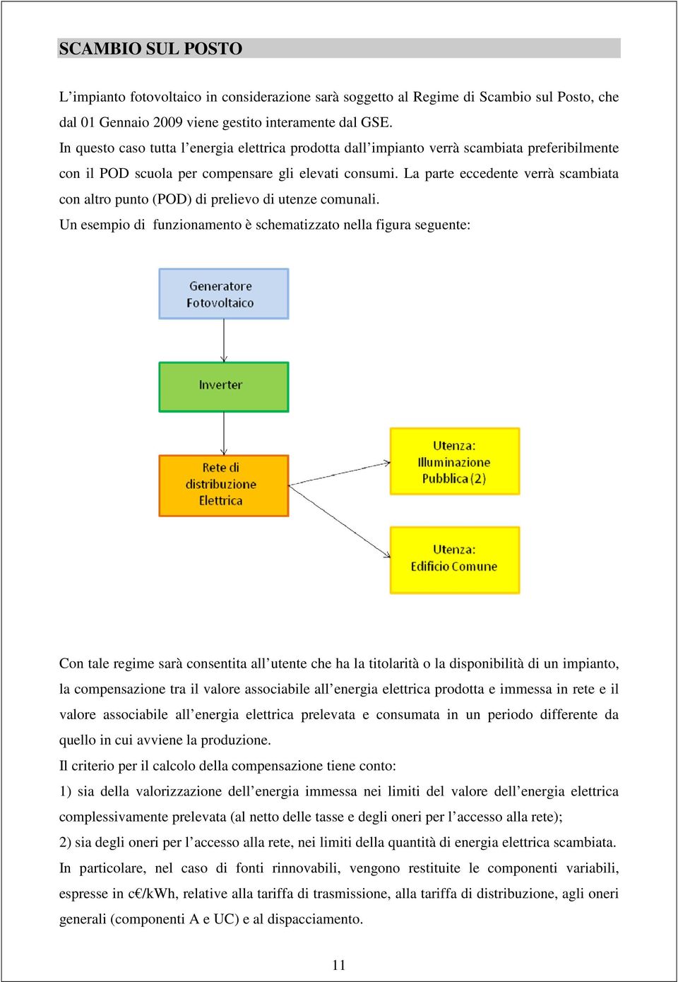 La parte eccedente verrà scambiata con altro punto (POD) di prelievo di utenze comunali.