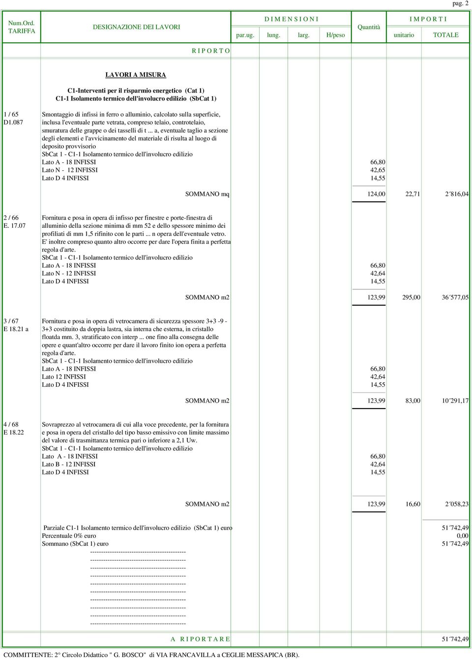 .. a, eventuale taglio a sezione degli elementi e l'avvicinamento del materiale di risulta al luogo di deposito provvisorio SbCat 1 - C1-1 Isolamento termico dell'involucro edilizio Lato A - 18