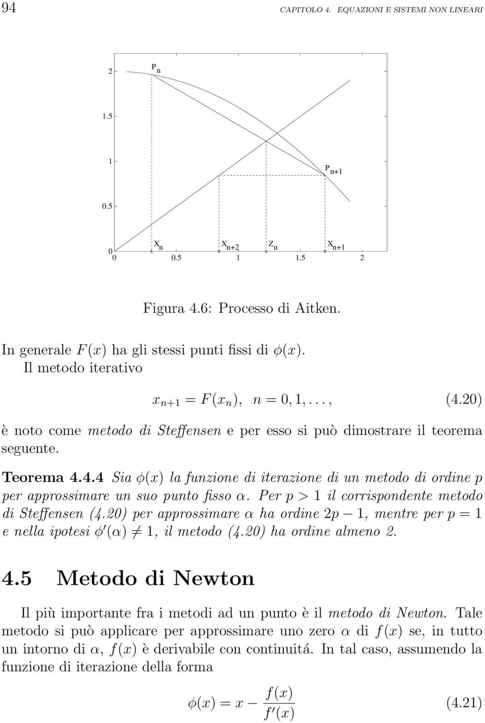 Per p > 1 il corrispondente metodo di Steffensen (4.20) per approssimare α ha ordine 2p 1, mentre per p = 1 e nella ipotesi φ (α) 1, il metodo (4.20) ha ordine almeno 2. 4.