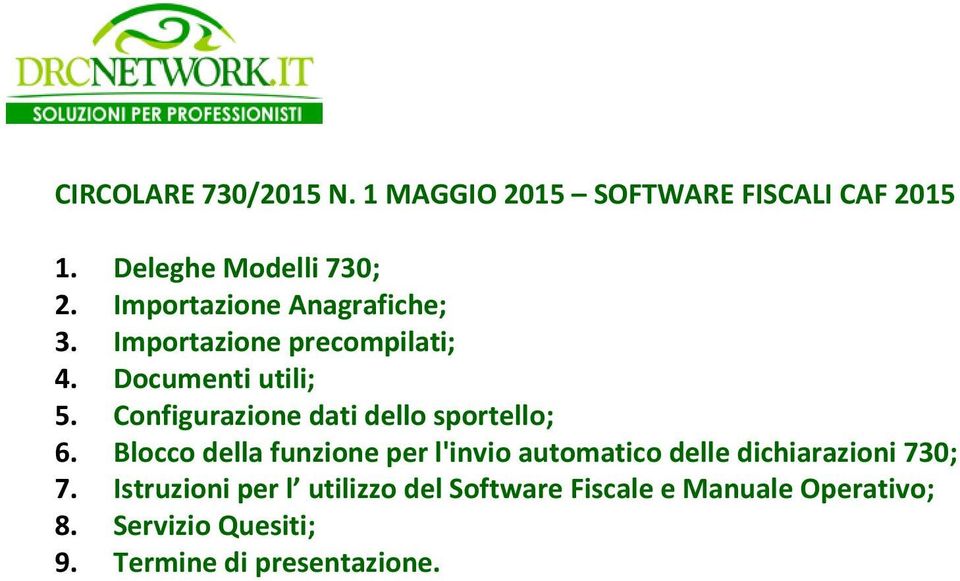 Configurazione dati dello sportello; 6.