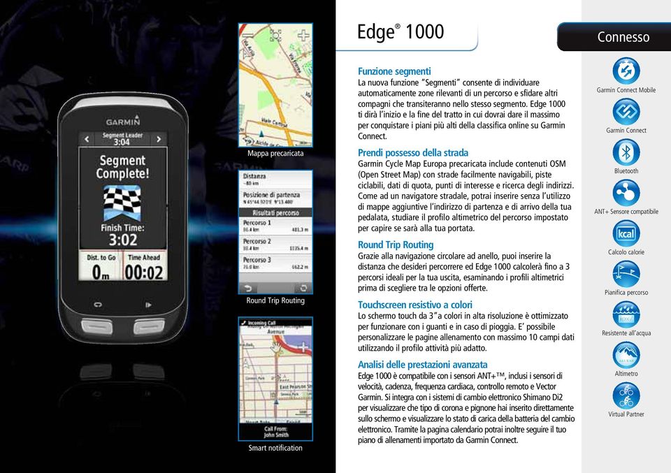 Edge 1000 ti dirà l inizio e la fine del tratto in cui dovrai dare il massimo per conquistare i piani più alti della classifica online su Garmin Connect.