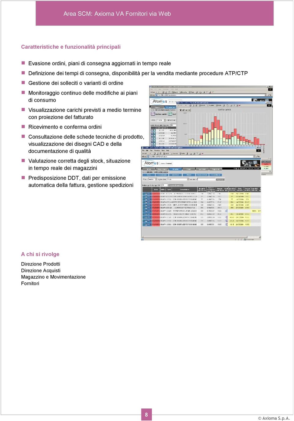 previsti a medio termine con proiezione del fatturato Ricevimento e conferma ordini Consultazione delle schede tecniche di prodotto, visualizzazione dei disegni CAD e della documentazione di qualità