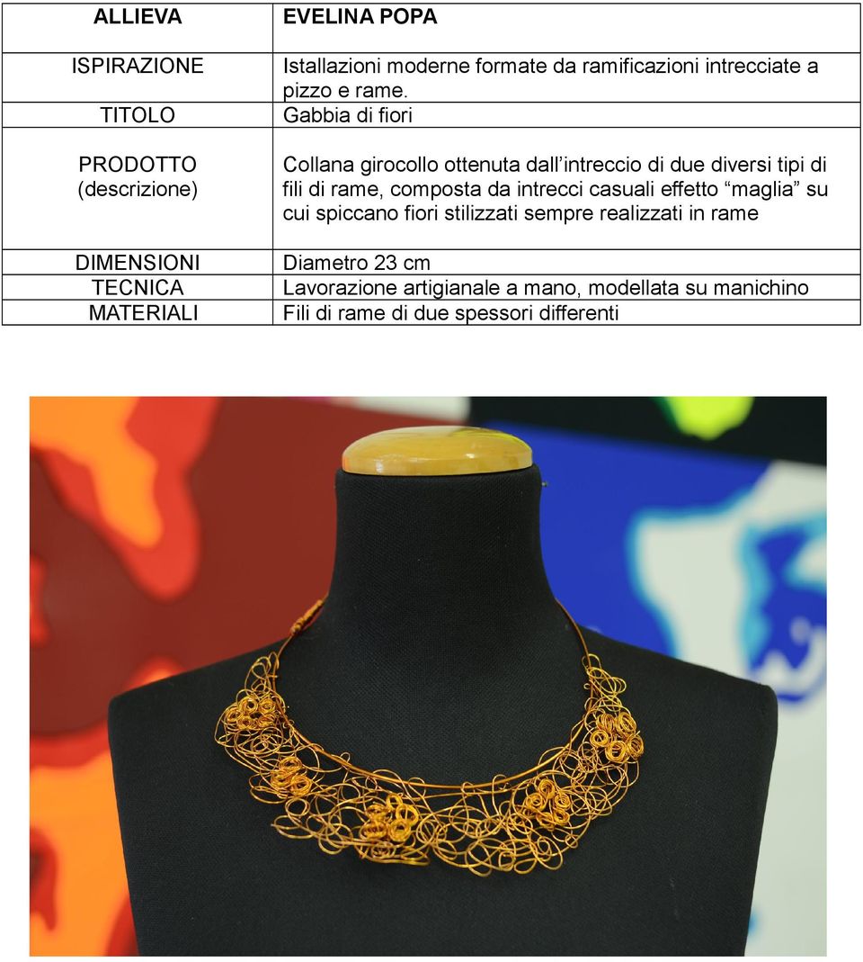 composta da intrecci casuali effetto maglia su cui spiccano fiori stilizzati sempre realizzati in