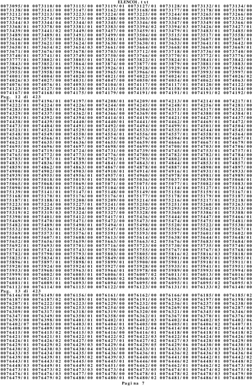 0073346/00 0073347/00 0073349/00 0073366/00 0073368/01 0073378/00 0073381/01 0073383/00 0073394/02 0073394/03 0073426/00 0073427/01 0073439/00 0073441/02 0073449/00 0073457/00 0073459/01 0073479/01