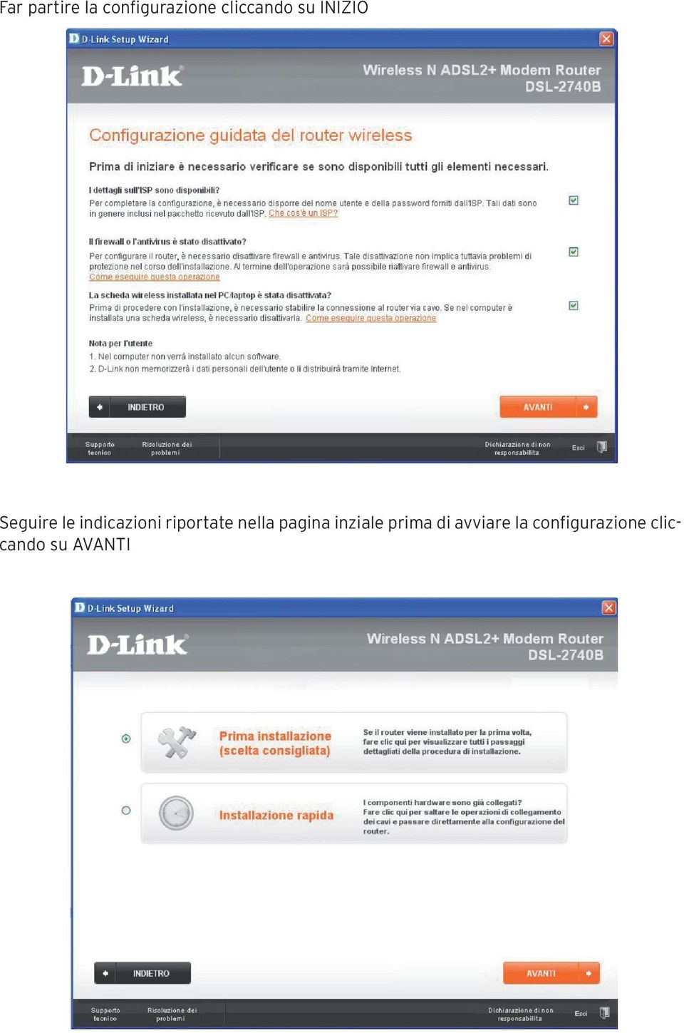 riportate nella pagina inziale prima di