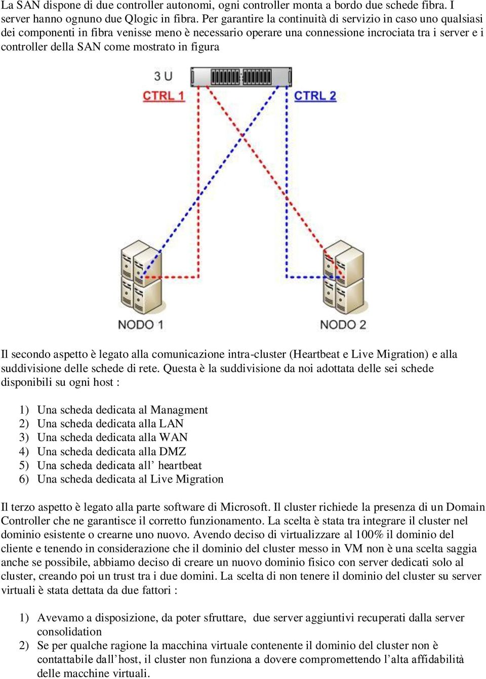 in figura Il secondo aspetto è legato alla comunicazione intra-cluster (Heartbeat e Live Migration) e alla suddivisione delle schede di rete.