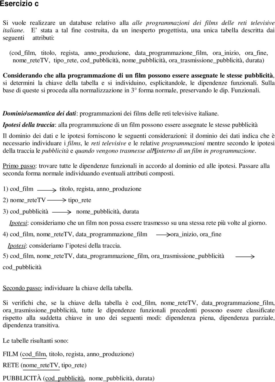 ora_fine, nome_retetv, tipo_rete, cod_pubblicità, nome_pubblicità, ora_trasmissione_pubblicità, durata) Considerando che alla programmazione di un film possono essere assegnate le stesse pubblicità,