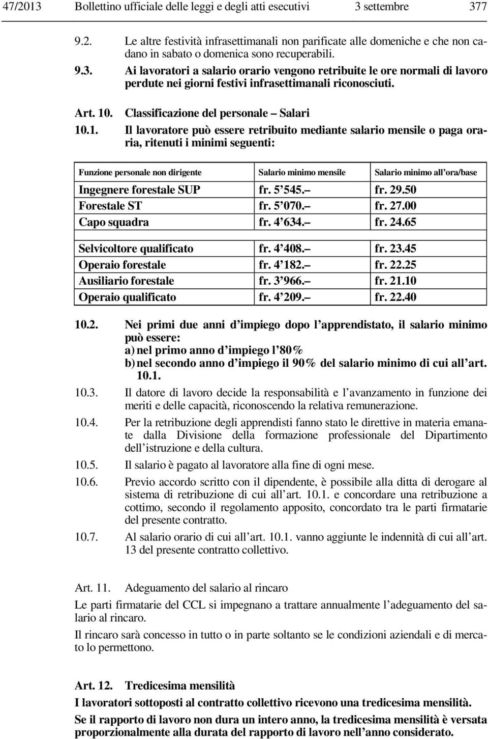 . Classificazione del personale Salari 10