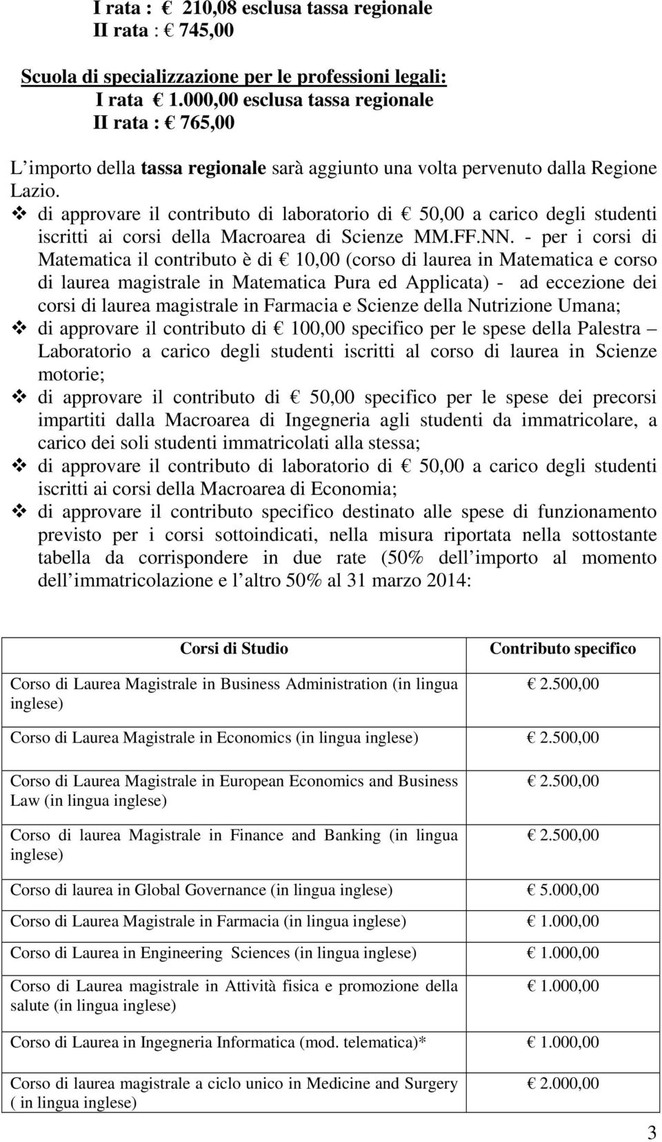 di approvare il contributo di laboratorio di 50,00 a carico degli studenti iscritti ai corsi della Macroarea di Scienze MM.FF.NN.