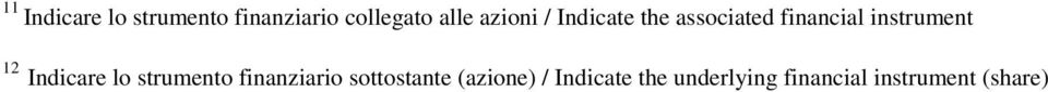 12 Indicare lo strumento finanziario sottostante