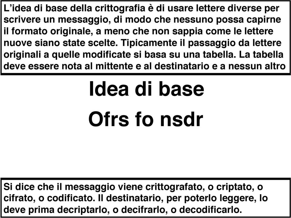 Tipicamente il passaggio da lettere originali a quelle modificate si basa su una tabella.