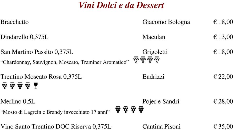 Aromatico Trentino Moscato Rosa 0,375L Endrizzi 22,00 Merlino 0,5L Pojer e Sandri 28,00