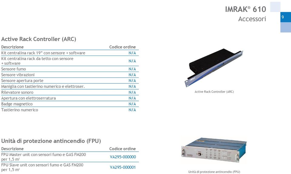 Rilevatore sonoro Apertura con elettroserratura Badge magnetico Tastierino numerico Active Rack Controller (ARC) Unità di protezione