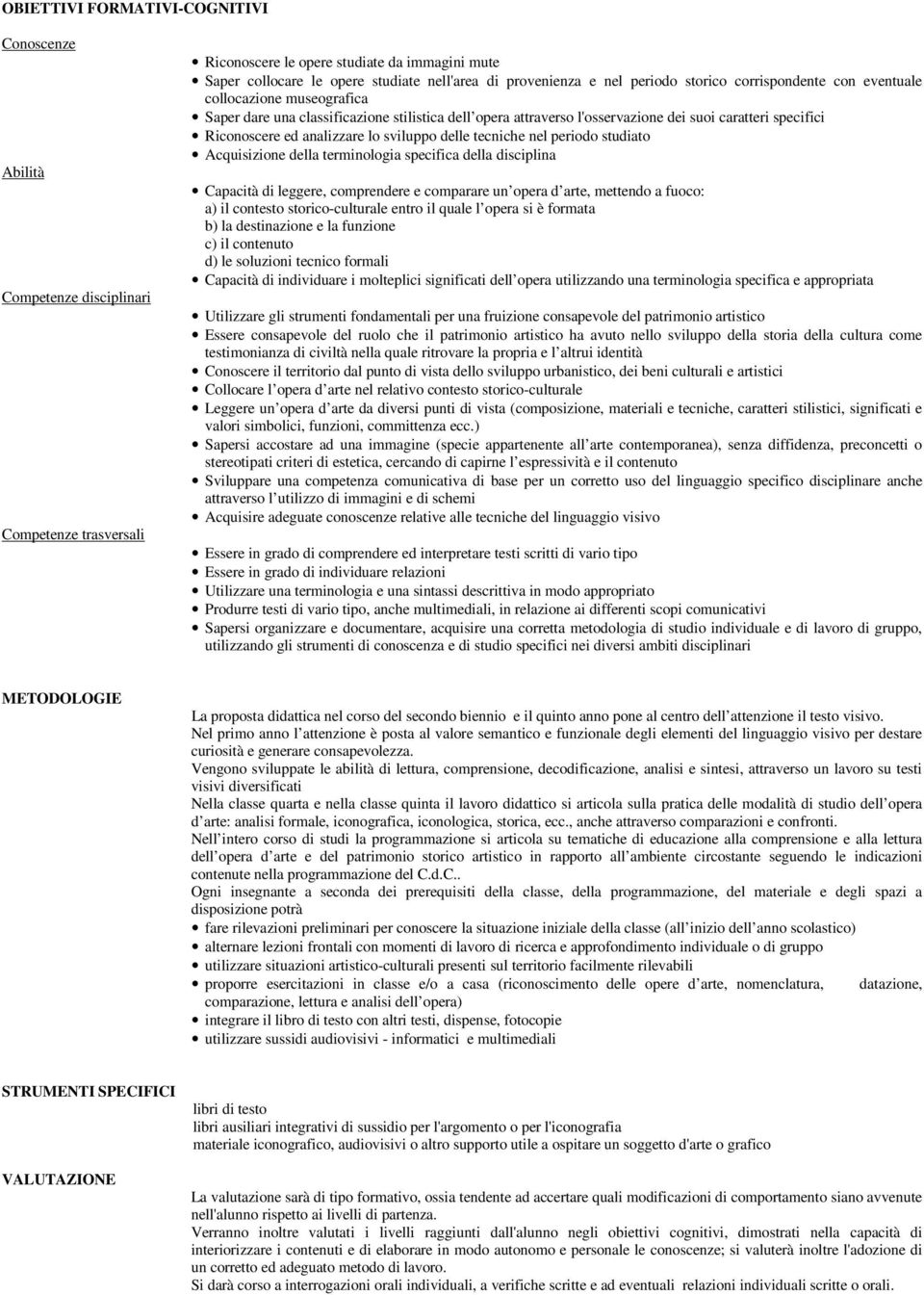 sviluppo delle tecniche nel periodo studiato Acquisizione della terminologia specifica della disciplina di leggere, comprendere e comparare un opera d arte, mettendo a fuoco: a) il contesto