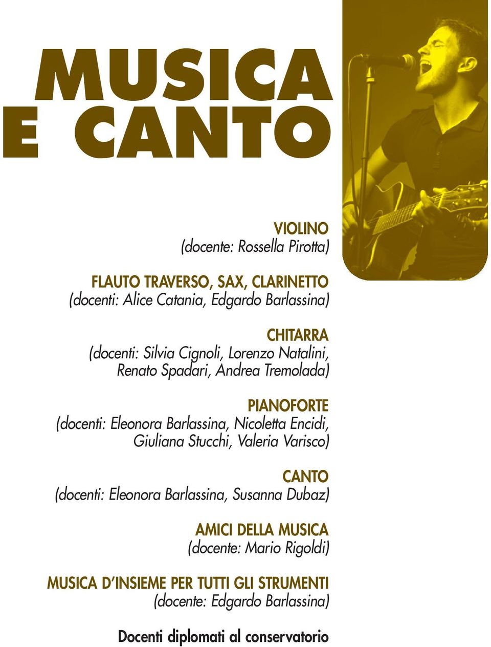 Eleonora Barlassina, Nicoletta Encidi, Giuliana Stucchi, Valeria Varisco) CANTO (docenti: Eleonora Barlassina, Susanna Dubaz)