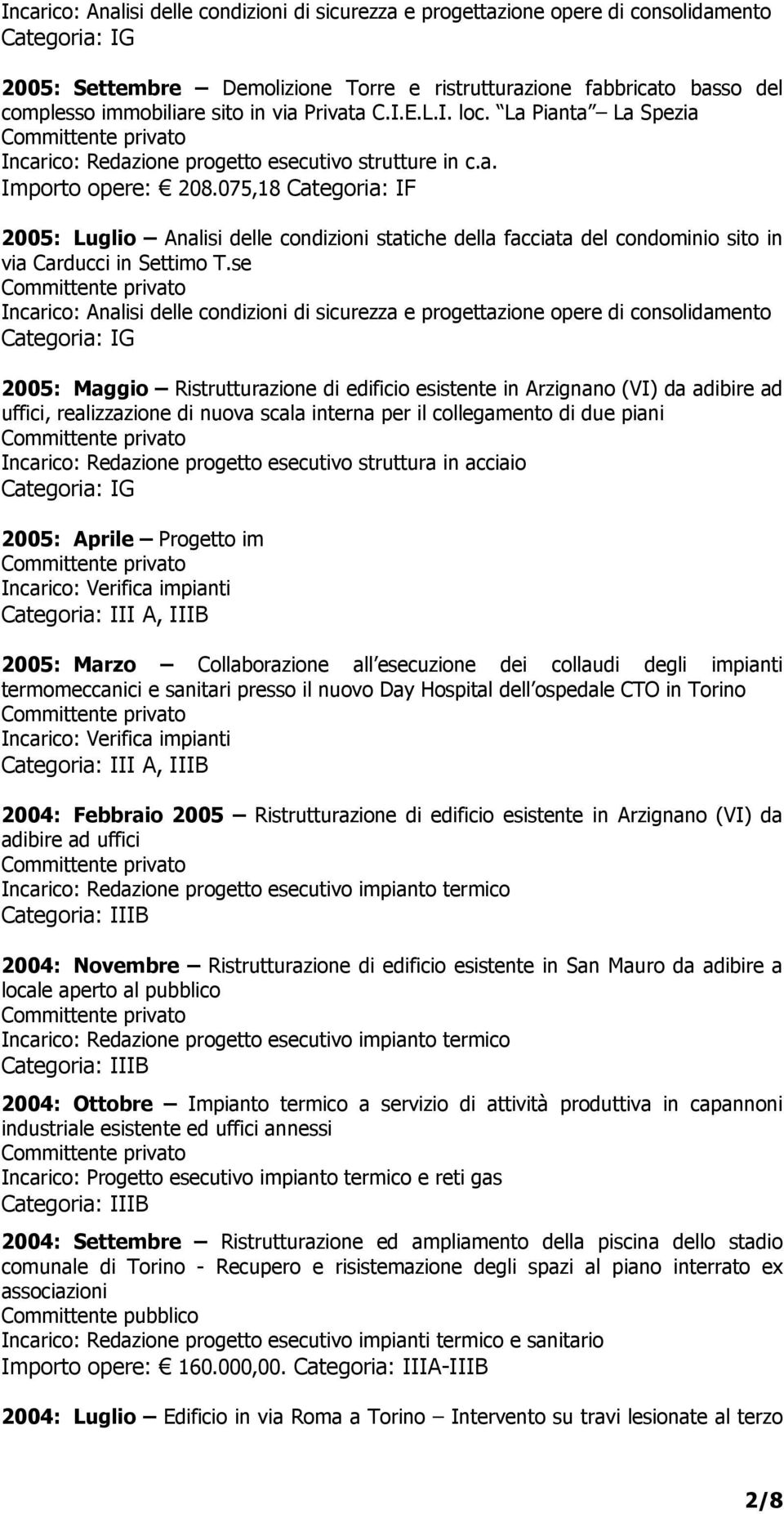 075,18 Categoria: IF 2005: Luglio Analisi delle condizioni statiche della facciata del condominio sito in via Carducci in Settimo T.