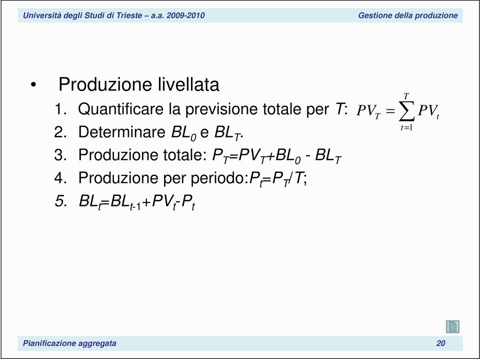 Determinare BL 0 e BL T. 3.