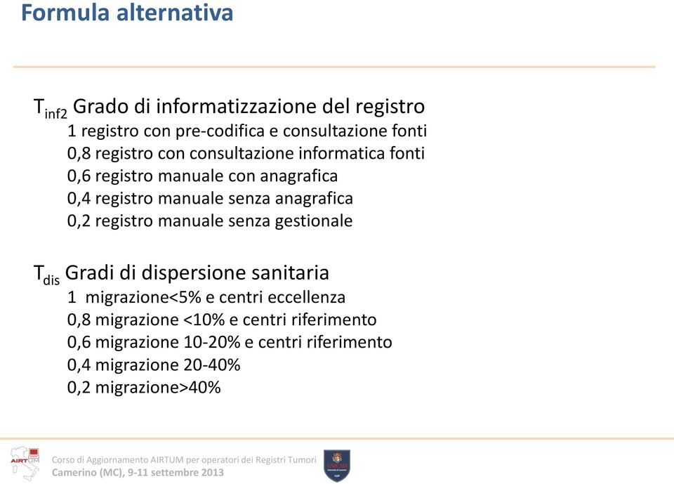 anagrafica 0,2 registro manuale senza gestionale T dis Gradi di dispersione sanitaria 1 migrazione<5% e centri