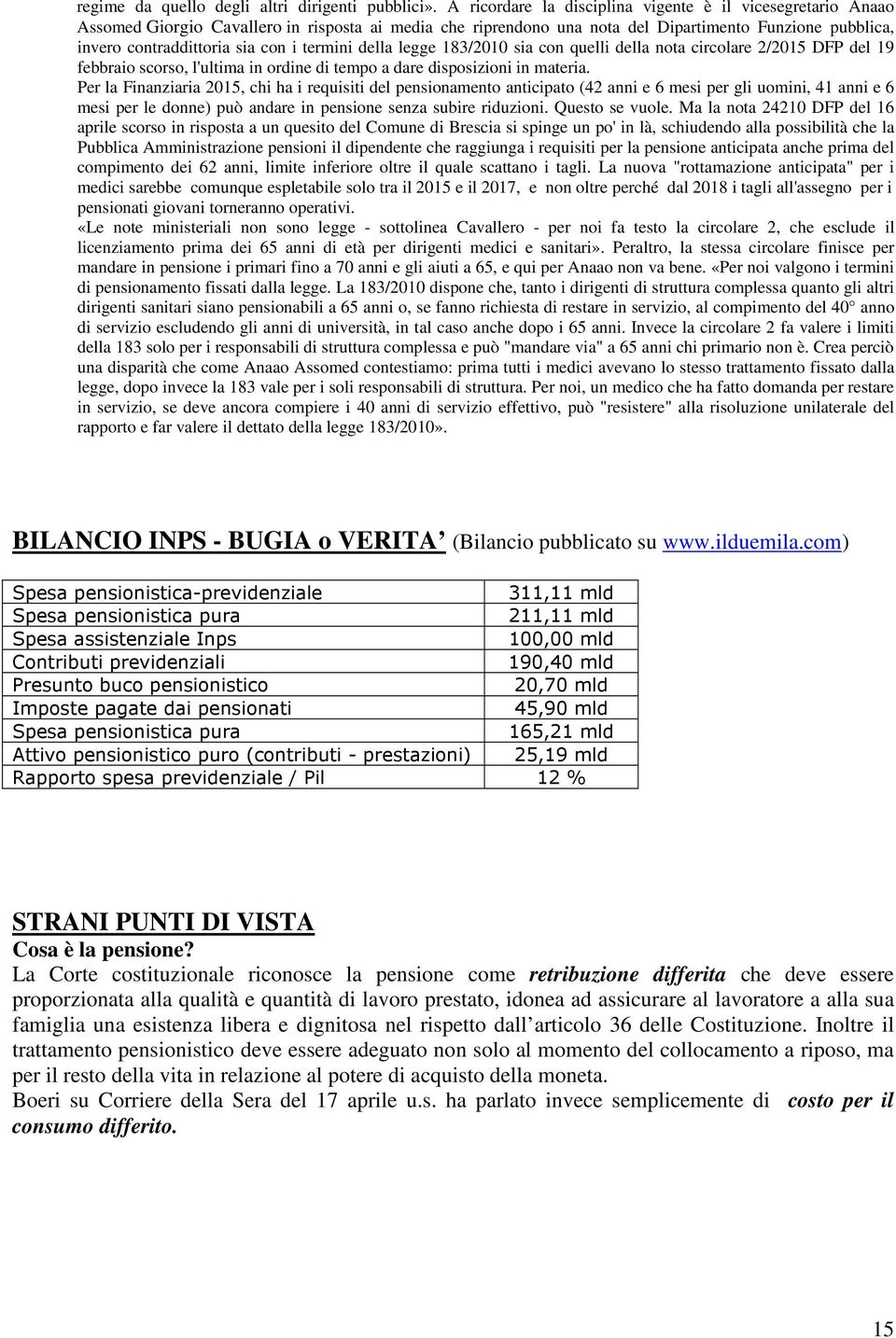 termini della legge 183/2010 sia con quelli della nota circolare 2/2015 DFP del 19 febbraio scorso, l'ultima in ordine di tempo a dare disposizioni in materia.