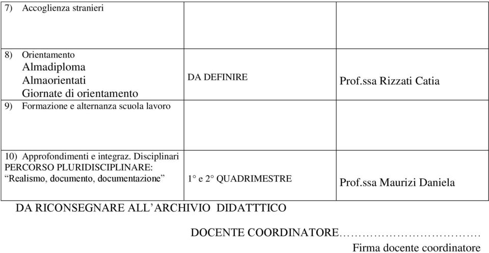 Disciplinari PERCORSO PLURIDISCIPLINARE: Realismo, documento, documentazione 1 e 2 QUADRIMESTRE