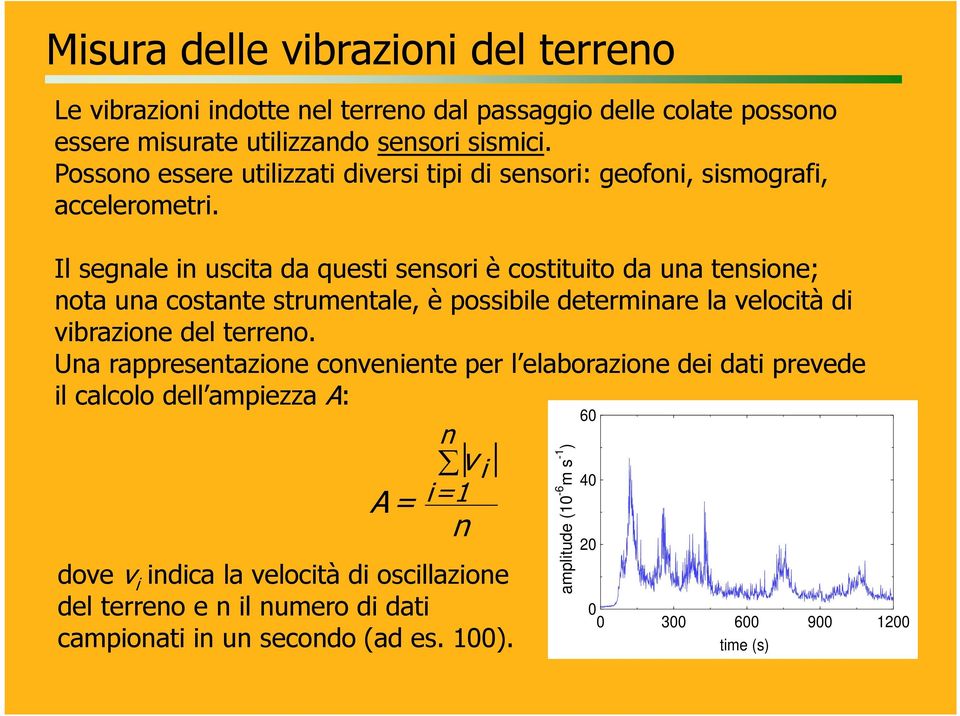 Il segnale in uscita da questi sensori è costituito da una tensione; nota una costante strumentale, è possibile determinare la velocità di vibrazione del terreno.