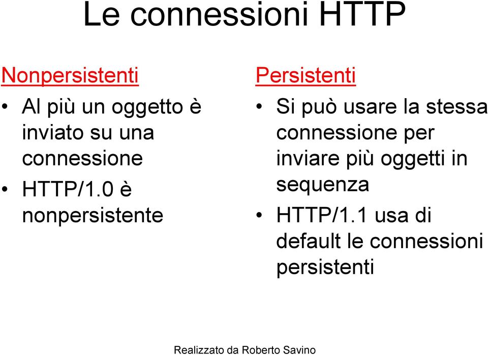 0 è nonpersistente Persistenti Si può usare la stessa