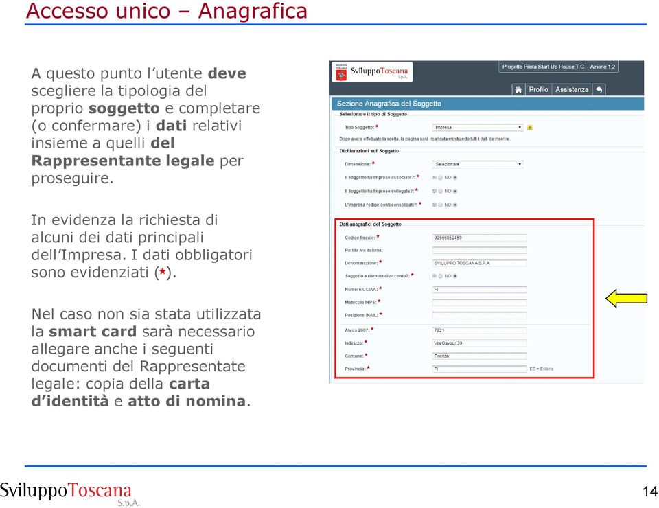 In evidenza la richiesta di alcuni dei dati principali dell Impresa. I dati obbligatori sono evidenziati ( ).