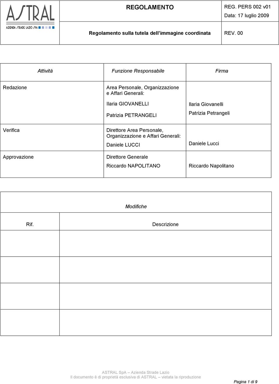 Approvazione Direttore Area Personale, Organizzazione e Affari Generali: Daniele LUCCI