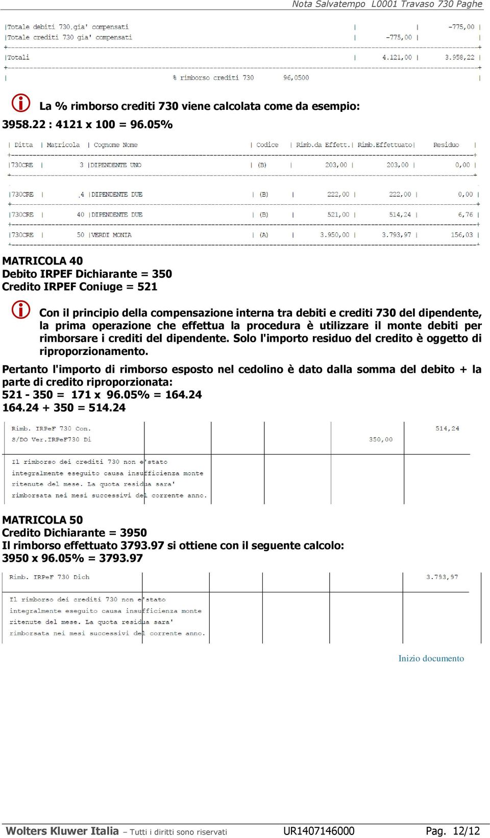 procedura è utilizzare il monte debiti per rimborsare i crediti del dipendente. Solo l'importo residuo del credito è oggetto di riproporzionamento.