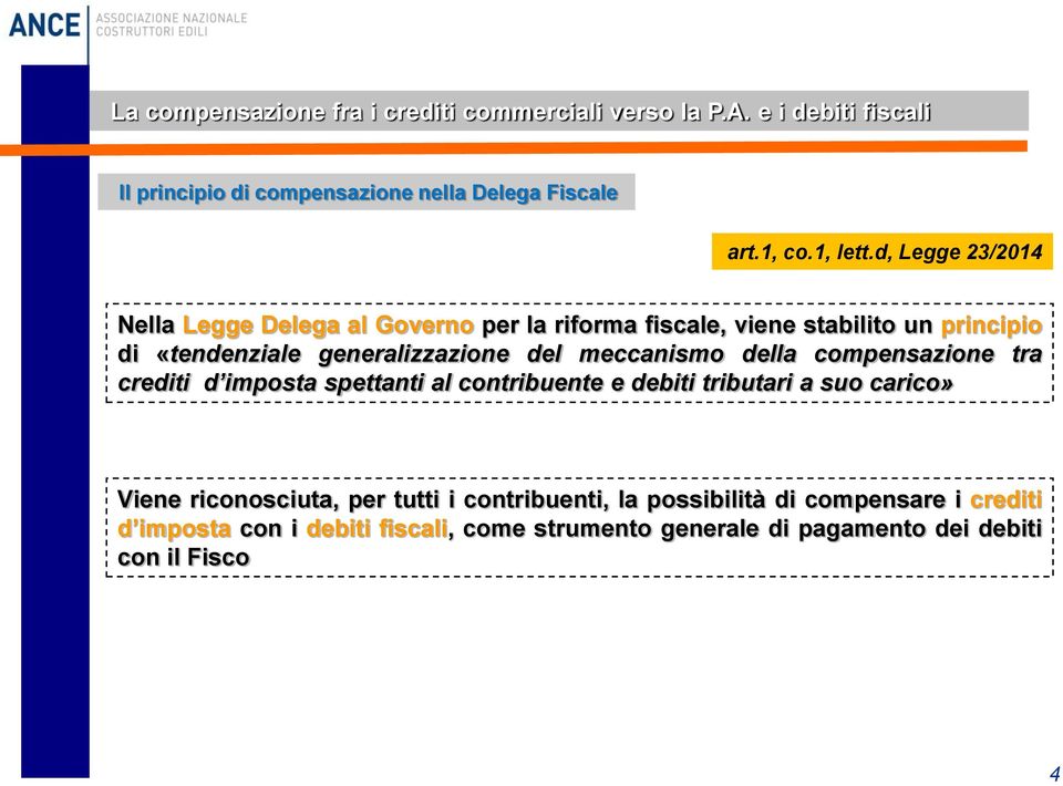 generalizzazione del meccanismo della compensazione tra crediti d imposta spettanti al contribuente e debiti tributari a suo