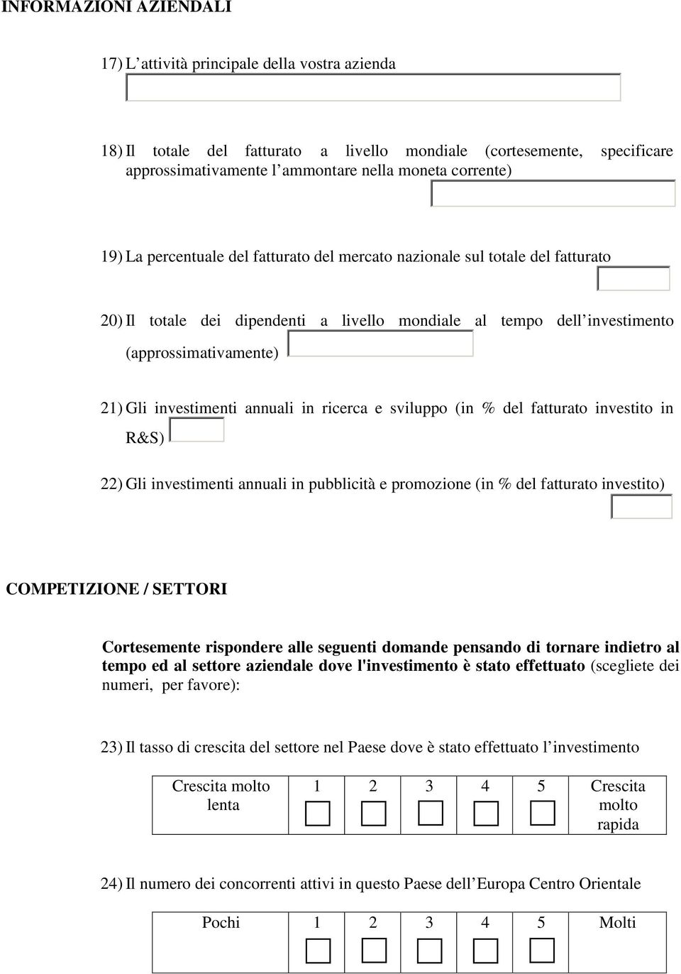 annuali in ricerca e sviluppo (in % del fatturato investito in R&S) 22) Gli investimenti annuali in pubblicità e promozione (in % del fatturato investito) COMPETIZIONE / SETTORI Cortesemente