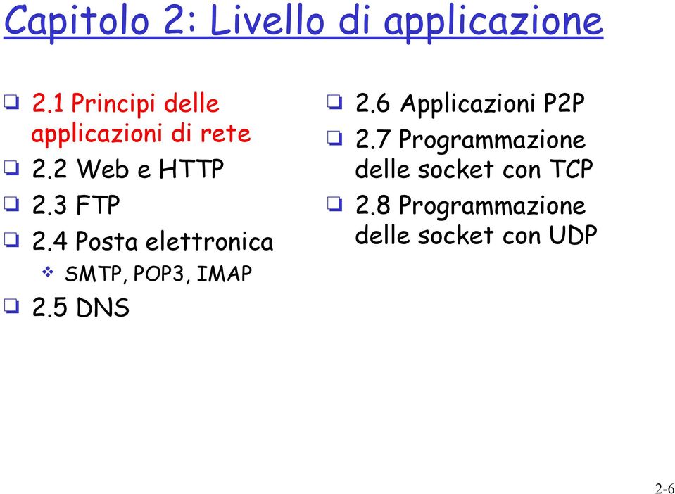 4 Posta elettronica 2.6 Applicazioni P2P 2.