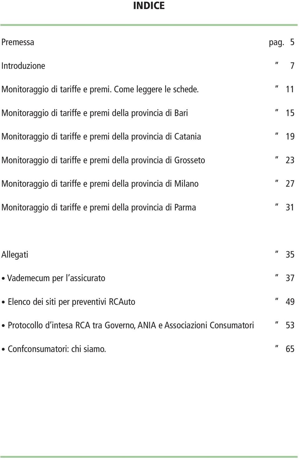 tariffe e premi della provincia di Grosseto 23 Monitoraggio di tariffe e premi della provincia di Milano 27 Monitoraggio di tariffe e premi della