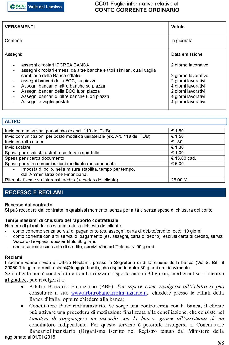 emissione 2 giorno lavorativo 2 giorno lavorativo 2 giorni lavorativi 2 giorni lavorativi ALTRO Invio comunicazioni periodiche (ex art.