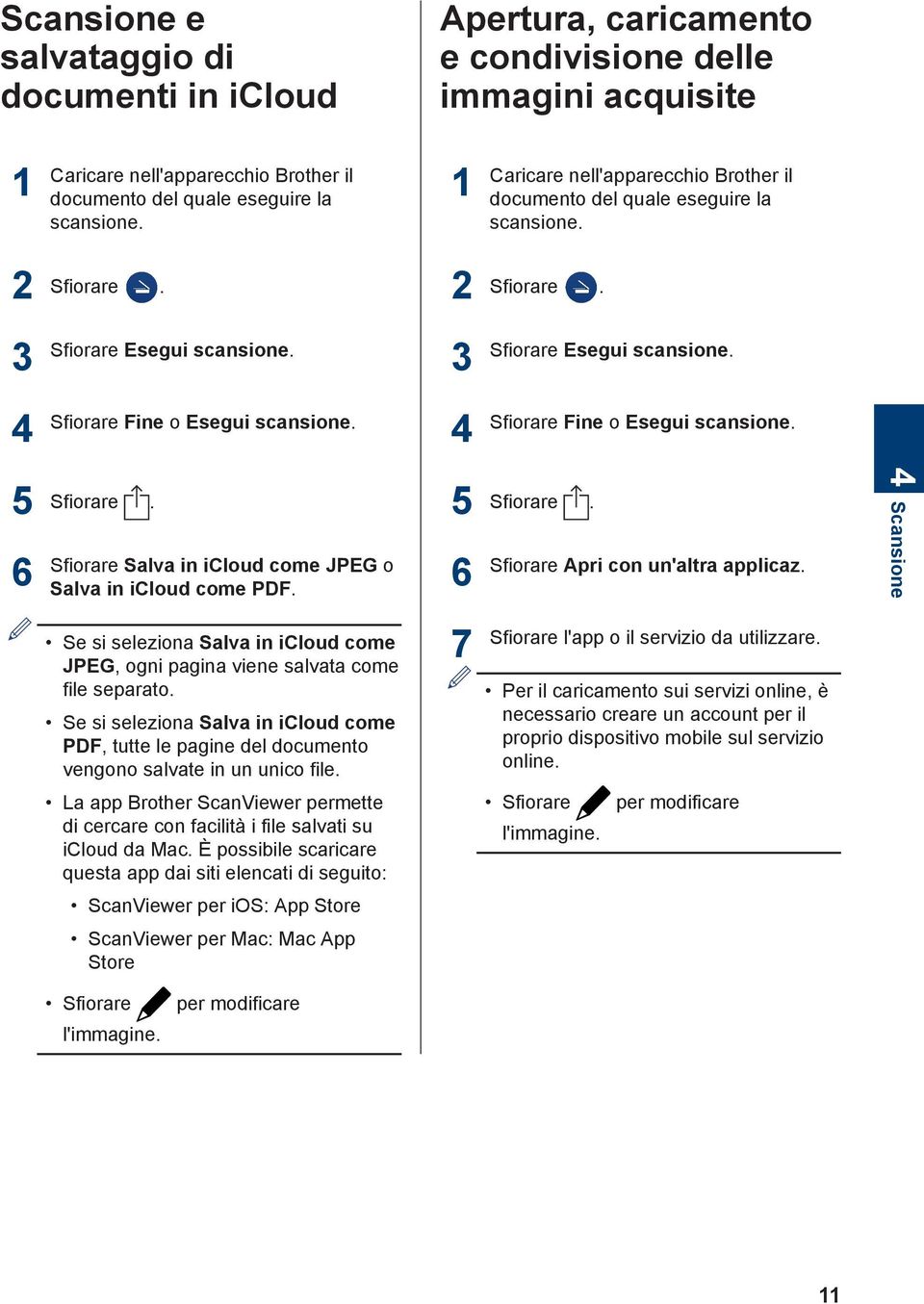 Sfiorare Fine o Esegui scansione. 5 Sfiorare. 6 Sfiorare Salva in icloud come JPEG o Salva in icloud come PDF. 5 Sfiorare. 6 Sfiorare Apri con un'altra applicaz.