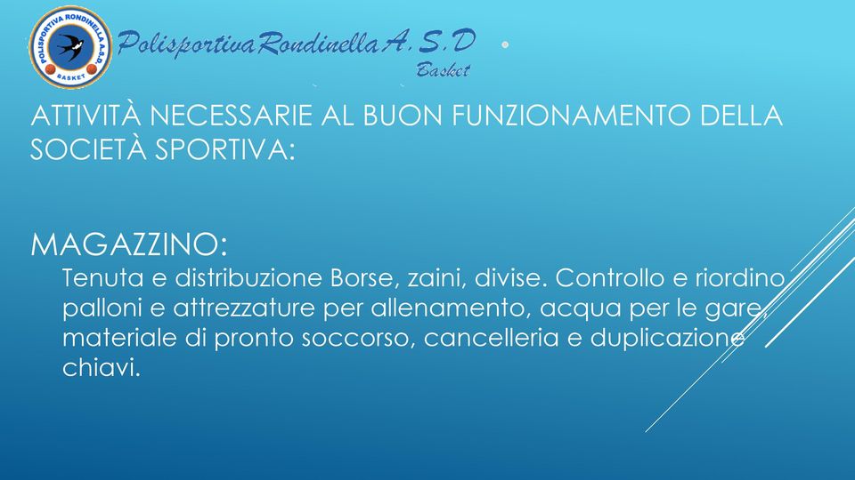 Controllo e riordino palloni e attrezzature per