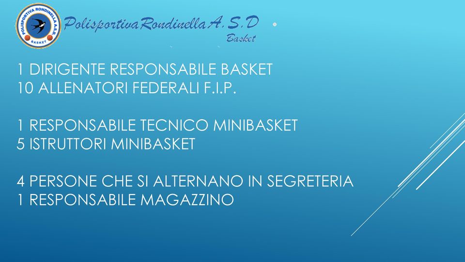 1 RESPONSABILE TECNICO MINIBASKET 5 ISTRUTTORI