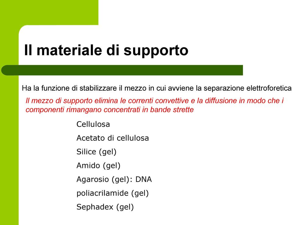 diffusione in modo che i componenti rimangano concentrati in bande strette Cellulosa