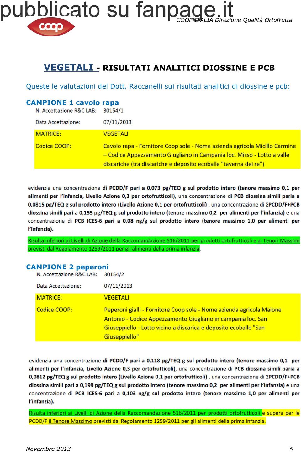 Raccanelli sui risultati analitici di