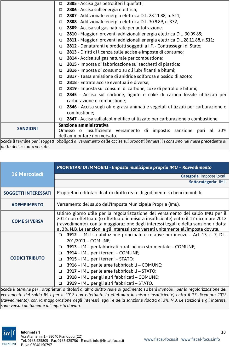 511; 2812 - Denaturanti e prodotti soggetti a I.F.