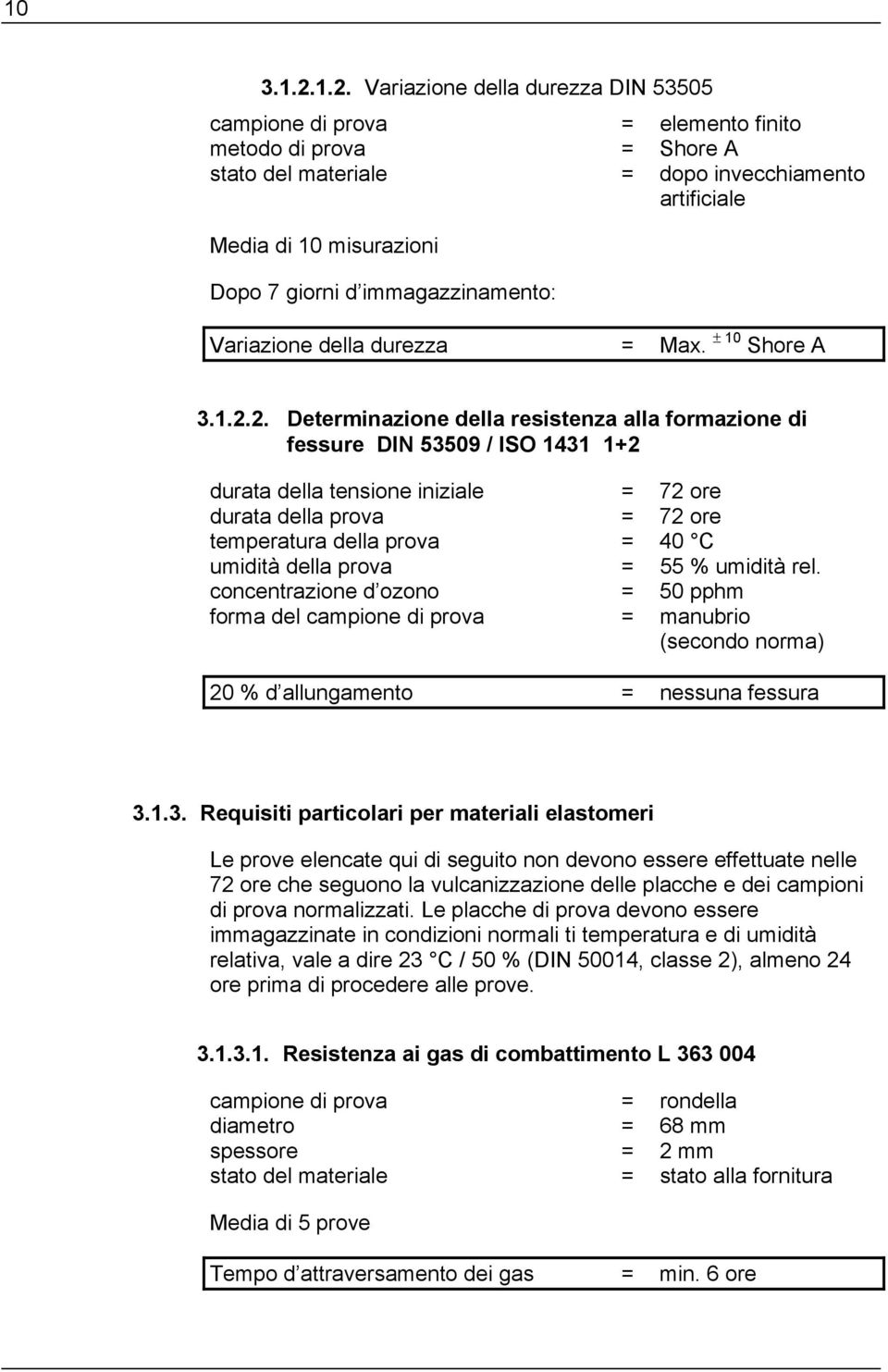 immagazzinamento: Variazione della durezza = Max. ± 10 Shore A 3.1.2.