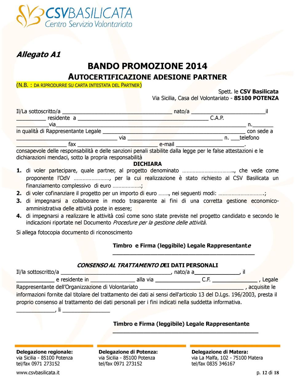 consapevole delle responsabilità e delle sanzioni penali stabilite dalla legge per le false attestazioni e le dichiarazioni mendaci, sotto la propria responsabilità DICHIARA 1.