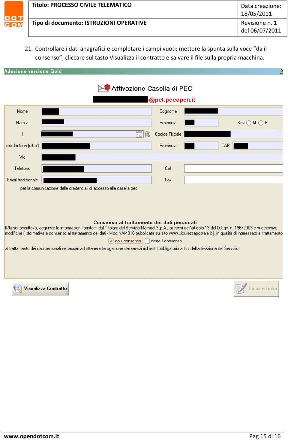 cliccare sul tasto Visualizza il contratto e salvare il