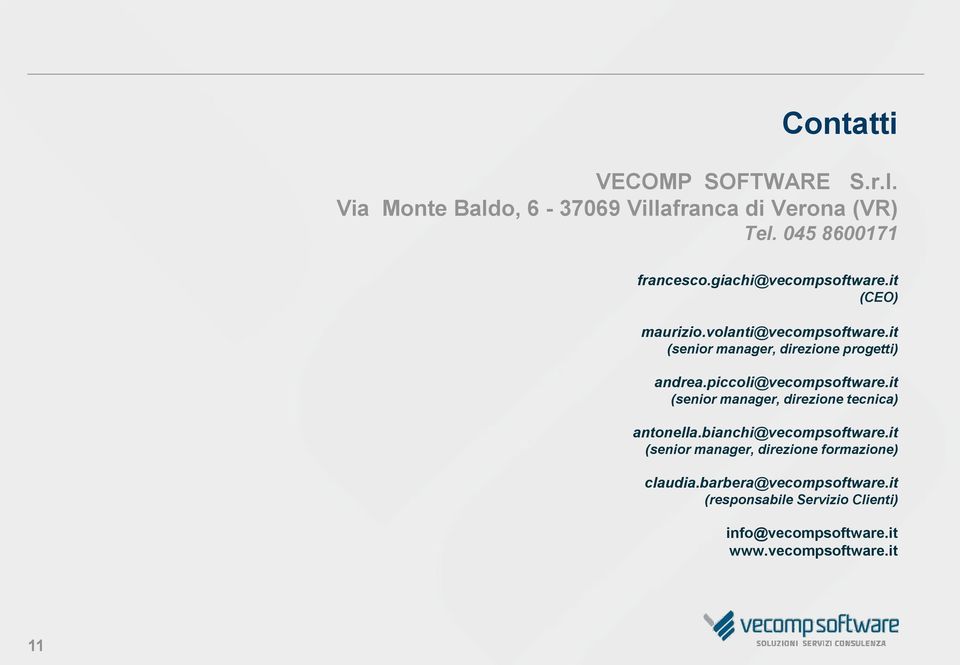 piccoli@vecompsoftware.it (senior manager, direzione tecnica) antonella.bianchi@vecompsoftware.