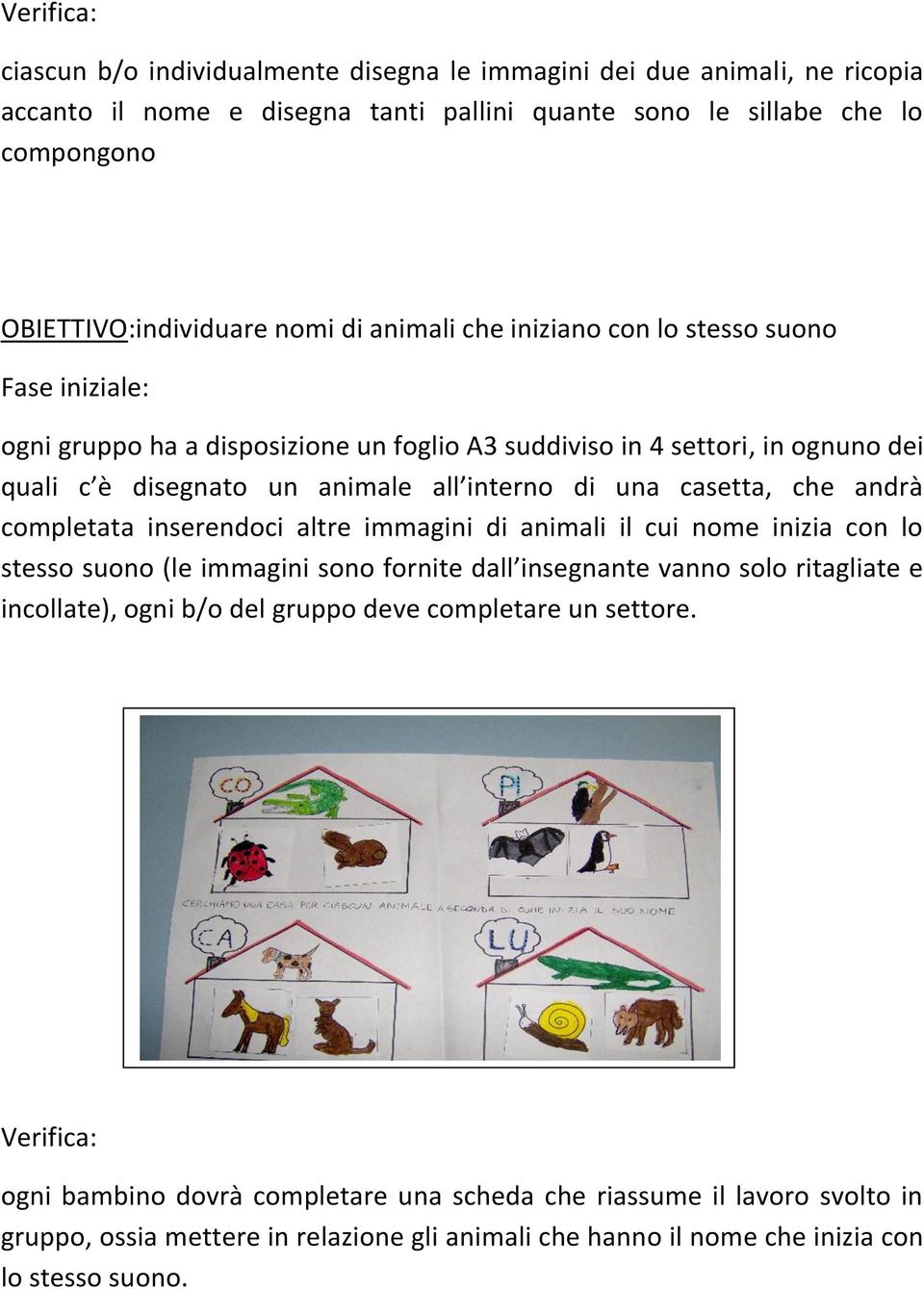 completata inserendoci altre immagini di animali il cui nome inizia con lo stesso suono (le immagini sono fornite dall insegnante vanno solo ritagliate e incollate), ogni b/o del gruppo deve